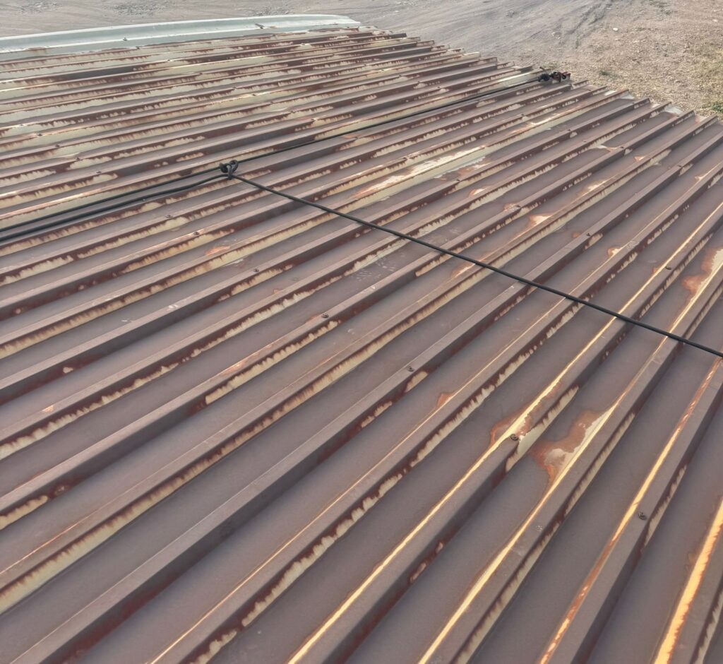 Industrial corrugated roof prepared for maintenance